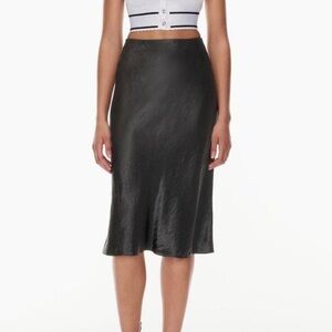 Aritzia Silk Satin Black Midi Skirt